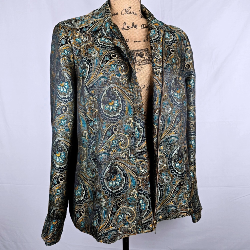 Beautiful Brownstone Studio Paisley Print Blazer Jacket‎ Zipper Front XL - Picture 15 of 16